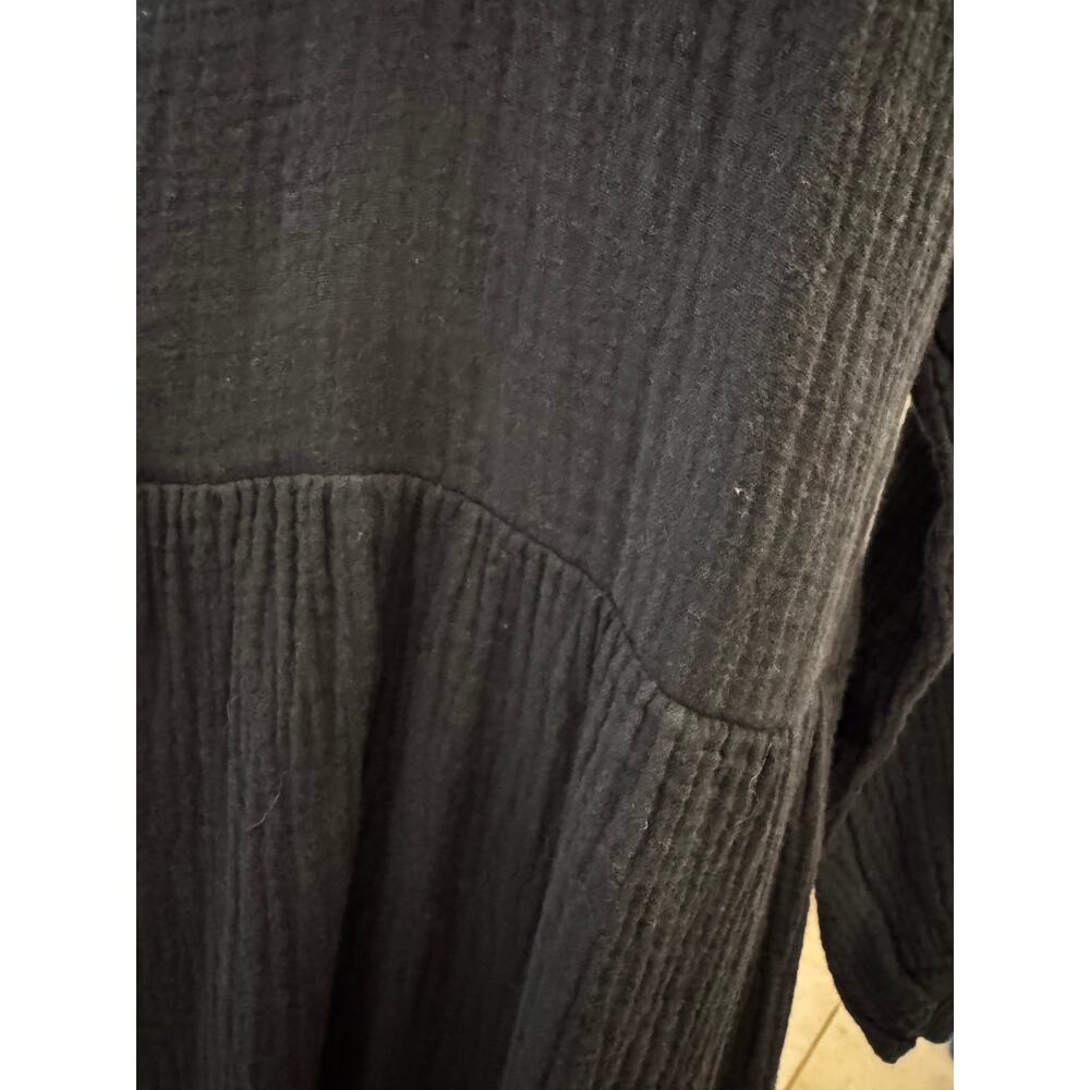 MADEWELL Women's Black V Neck Puff Sleeves Cotton Smocked Midi Dress Size XS - Picture 3 of 10